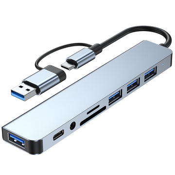 HU2218TU 8-in-2 Hub USB-C/USB3.0 to USB3.0+3*USB2.0+USB-C Data+SD+TF+Audio - Divvow