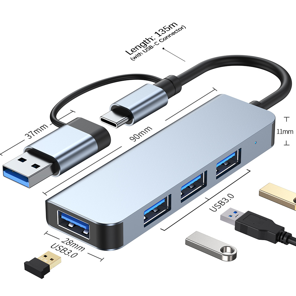 HU2013TU3 4-in-2 Hub USB-C/USB3.0 to 4*USB3.0 - Divvow