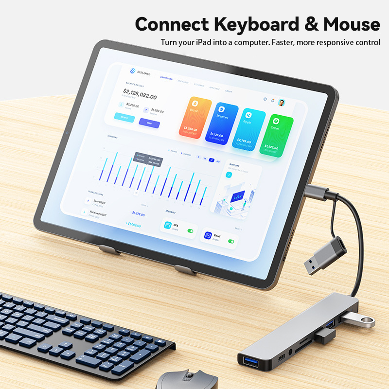 HU2218TU 8-in-2 Hub USB-C/USB3.0 to USB3.0+3*USB2.0+USB-C Data+SD+TF+Audio - Divvow