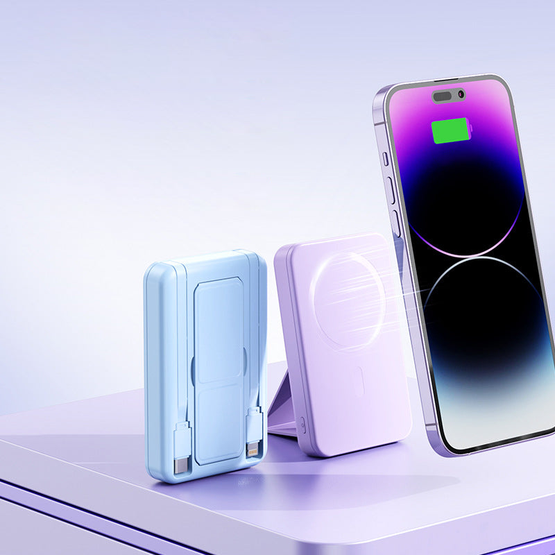 PBW011 Magnetic Stand Power Bank 22.5W 10000mAh with Built-in Cables - Divvow